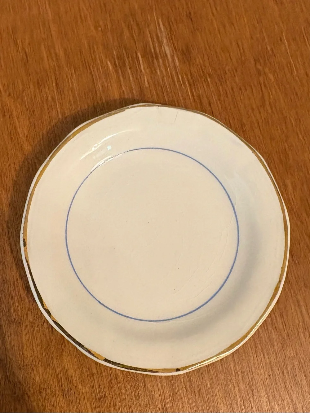 Butter Pat With Crazing Blue Line with Gold Rim